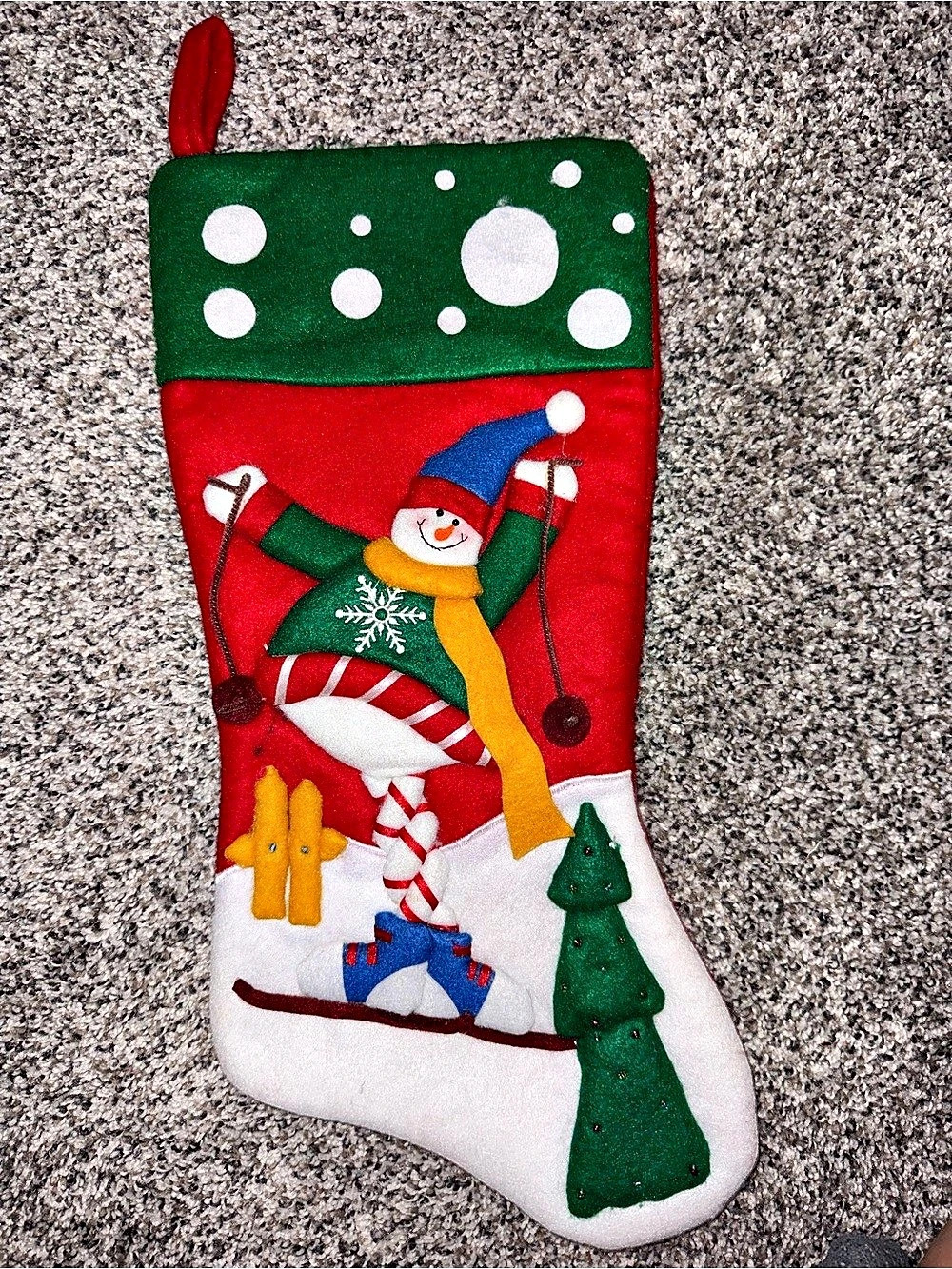 Festive Skiing Snowman Felt Christmas Stocking Holiday Decor